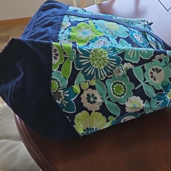 Thirty One 31 Retro Metro Tote Floral Flower Navy Teal Shoulder Purse Bag Womens - Picture 13 of 16